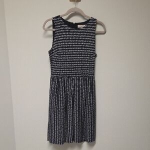 LOFT Fit & Flare Black & White Sleeveless Dress, Size Medium